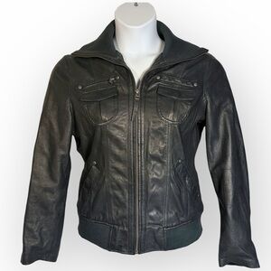 Women’s XL Whetblu Blue Leather Bomber Jacket Lined Biker